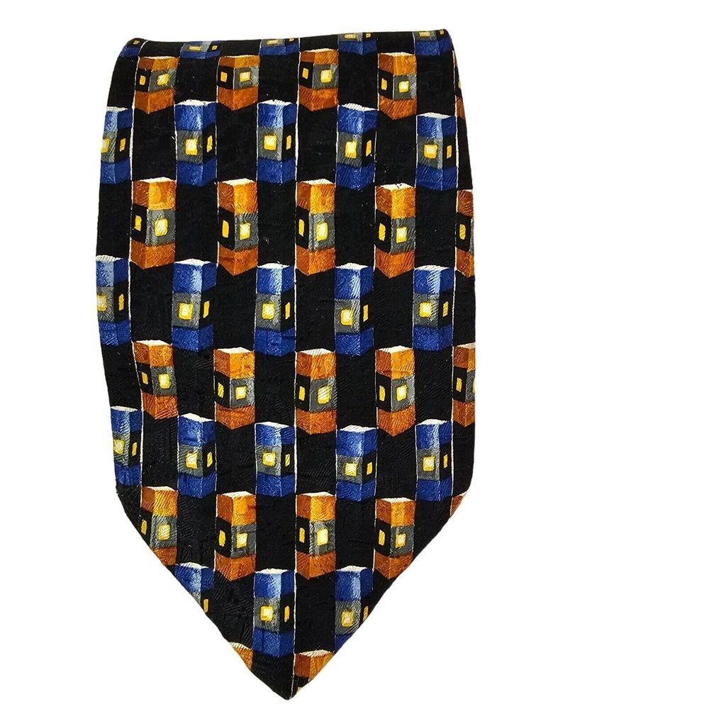 Ermenegildo Zegna Men's Silk Tie Blue Gold Geometric Made in Italy